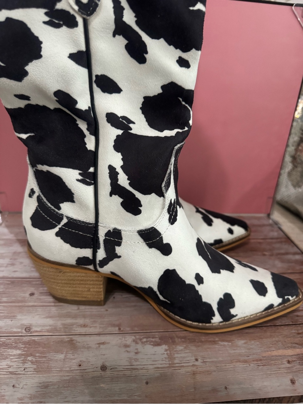 Cow Print Western Boots - Black & White